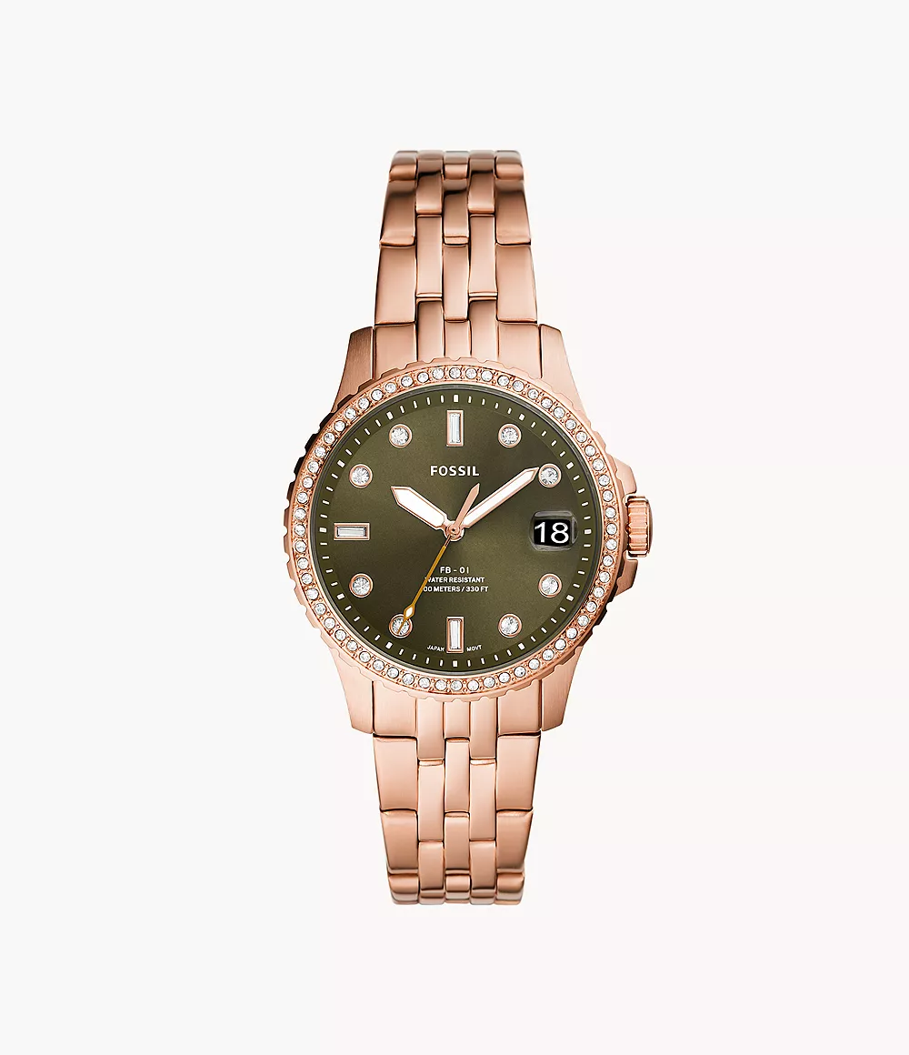 FB-01 Three-Hand Date Rose Gold-Tone Stainless Steel Watch 