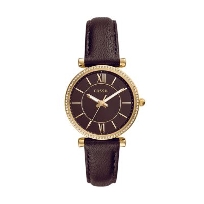 Carlie Three-Hand Brown Leather Watch