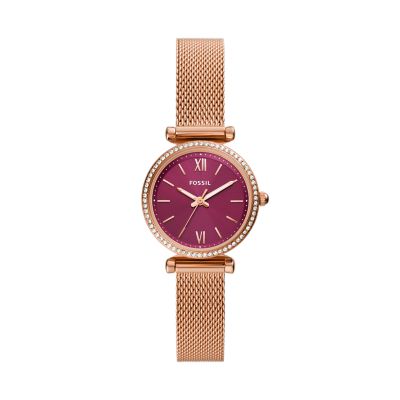 Carlie Mini Three Hand Rose Gold Tone Stainless Steel Mesh Watch