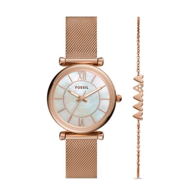 Fossil rose gold watch and bracelet set new arrivals