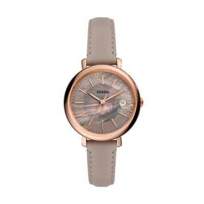 Jacqueline Solar-Powered Gray LiteHide™ Leather Watch - ES5091 - Fossil