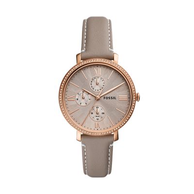 Jacqueline Multifunction Grey LiteHide Leather Watch ES5097