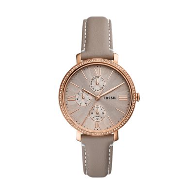 

Fossil Femmes Montre Jacqueline multifonction en cuir écoresponsable grise