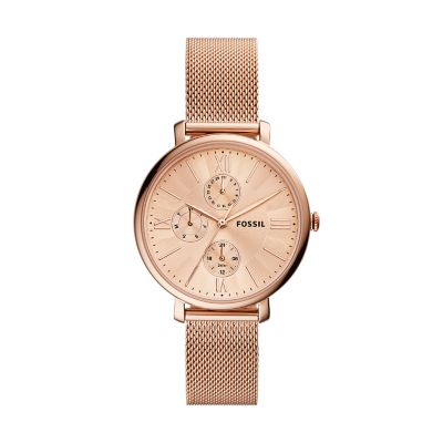 Montre Jacqueline multifonction en maille milanaise inoxydable dor rose