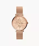 Reloj multifunción Jacqueline de malla de acero inoxidable en tono oro rosa