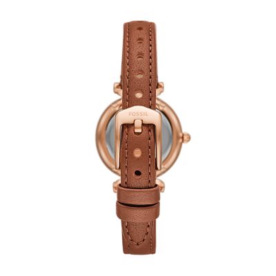 carlie three-hand medium brown eco leather watch