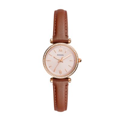 Fossil carlie three 2025 hand leather watch