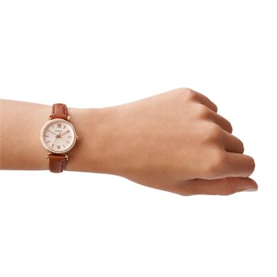 Carlie Three Hand Medium Brown LiteHide Leather Watch ES5112 Watch Station