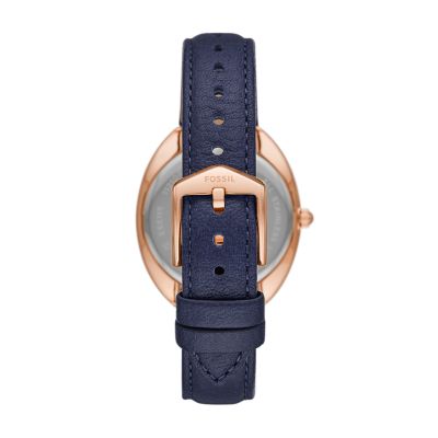 Gabby Three-Hand Date Navy Leather Watch - ES5116 - Fossil