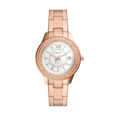 Fossil Women Stella Three-Hand Date Rose Gold-Tone Stainless Steel Watch