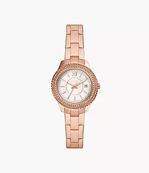 Reloj Stella de acero inoxidable en tono oro rosa con tres agujas y fecha
