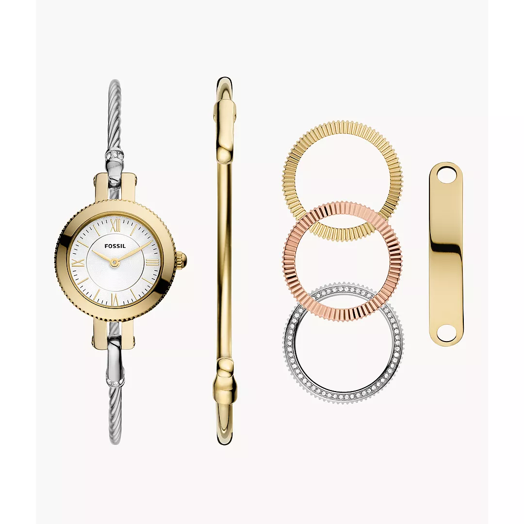 Fossil Women's Jacqueline Three-Hand Two-Tone Stainless Steel Watch And Interchangeable Bezel And Bangle Set - Gold / Silver