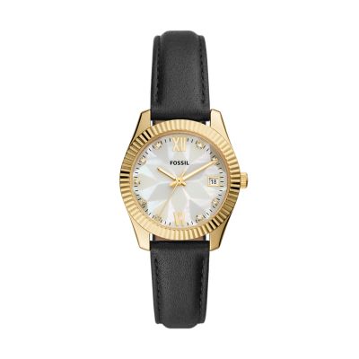 

Fossil Femmes Montre Scarlette Mini à trois aiguilles avec date en cuir écoresponsable noire