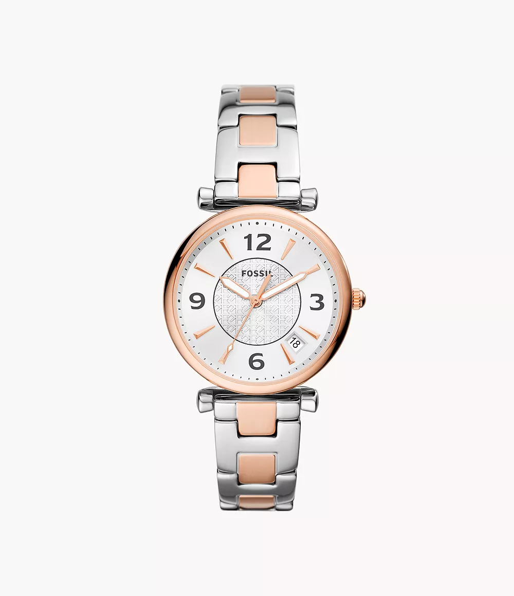 Fossil Women Carlie Three-Hand Date Two-Tone Stainless Steel Watch