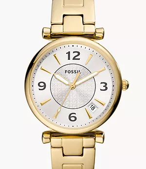 Reloj Carlie de acero inoxidable en tono dorado con tres agujas y fecha