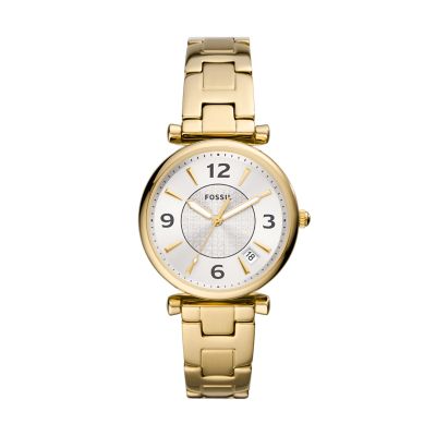 Carlie Three Hand Date Gold Tone Stainless Steel Watch