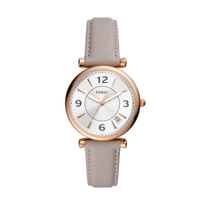 Carlie Three-Hand Date Grey LiteHide™ Leather Watch - ES5161 - Fossil