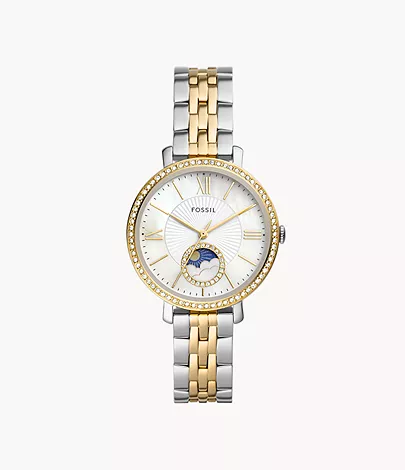 Jacqueline Sun Moon Multifunction Two-Tone Stainless Steel Watch