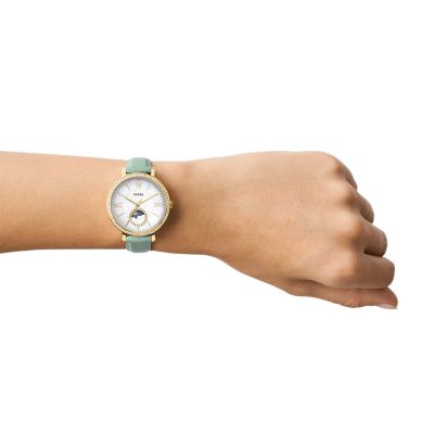 Jacqueline サンムーン マルチファンクション グリーンエコレザーウォッチ Es5168 Fossil