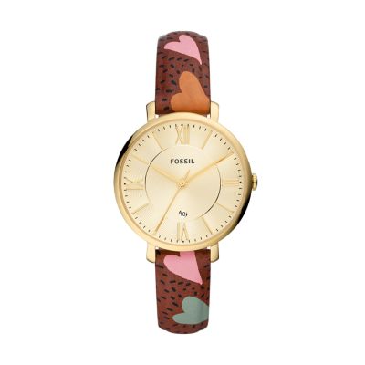 

Fossil Femmes Montre Jacqueline à trois aiguilles avec date en cuir écoresponsable brune