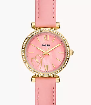 Carlie Three-Hand Pink LiteHide™ Leather Watch