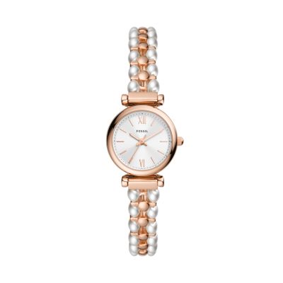 Carlie Three Hand Two Tone Stainless Steel and Glass Pearl Watch