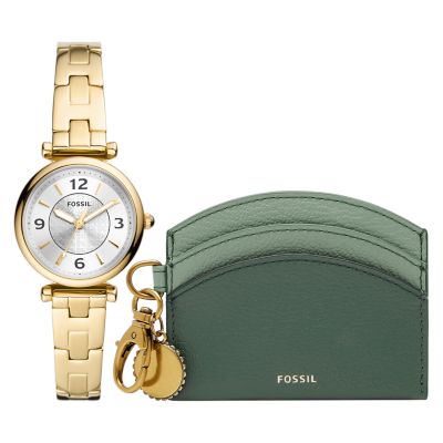 Carlie Three-Hand Gold-Tone Stainless Steel Watch and Card Case