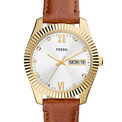 Scarlette Three-Hand Day-Date Tan Leather Watch