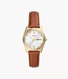 Scarlette Three-Hand Day-Date Tan Eco Leather Watch