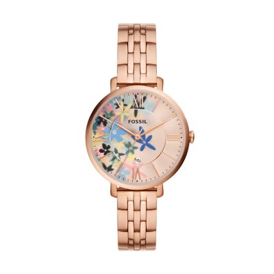 Fossil Women Jacqueline Three-Hand Date Rose Gold-Tone Stainless Steel Watch