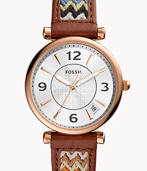 Carlie Three-Hand Date Brown Leather Watch