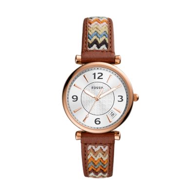 Carlie Three-Hand Date Brown Leather Watch - ES5186 - Fossil