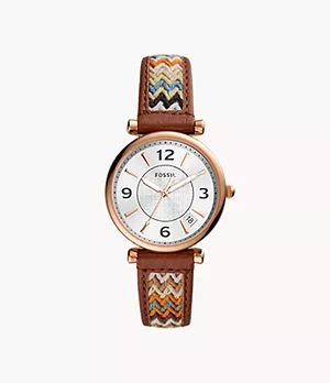 Carlie Three-Hand Date Brown Leather Watch