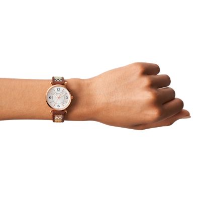 Fossil carlie three 2025 hand leather watch