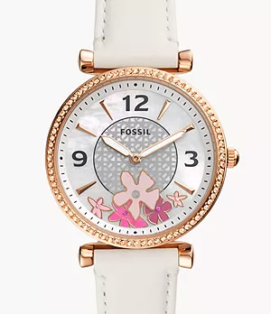 Carlie Two-Hand White Eco Leather Watch
