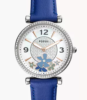 Reloj Carlie de piel en color azul con dos agujas