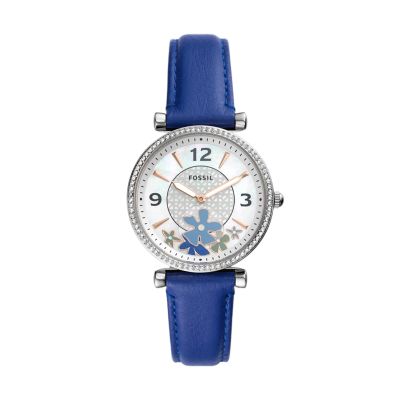 

Fossil Femmes Montre Carlie à deux aiguilles en cuir écoresponsable bleue