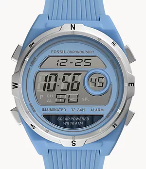 Everett Solar-Powered Digital Blue Silicone Watch