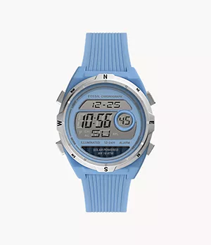 Everett Solar-Powered Digital Blue Silicone Watch