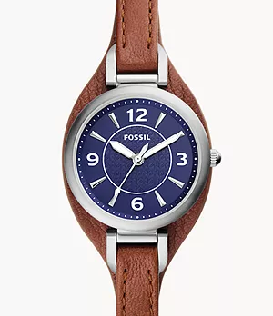 Carlie Three-Hand Brown Leather Watch