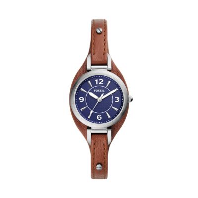 Fossil Women Carlie Three-Hand Brown Leather Watch