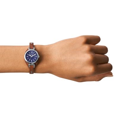 Fossil carlie three on sale hand leather watch