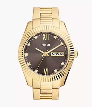Reloj Scarlette de acero inoxidable en tono dorado con tres agujas y fecha