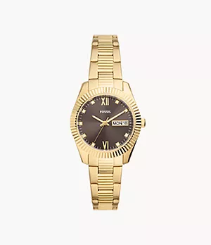 Reloj Scarlette de acero inoxidable en tono dorado con tres agujas y fecha