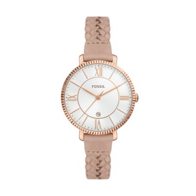 

Fossil Femmes Montre Jacqueline à trois aiguilles avec date en cuir écoresponsable café au lait