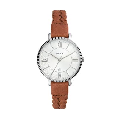 

Fossil Femmes Montre Jacqueline à trois aiguilles avec date en cuir écoresponsable brune