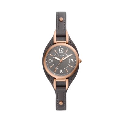 

Fossil Femmes Montre Carlie à trois aiguilles en cuir écoresponsable noire
