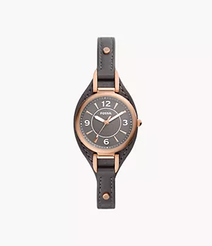 Carlie Three-Hand Black Eco Leather Watch
