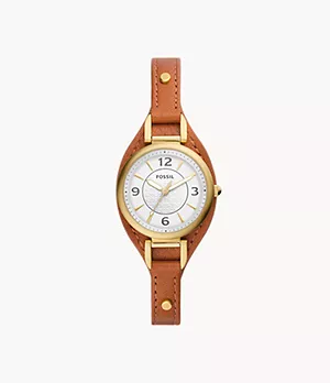 Reloj Carlie de piel ecológica marrón medio con tres agujas
