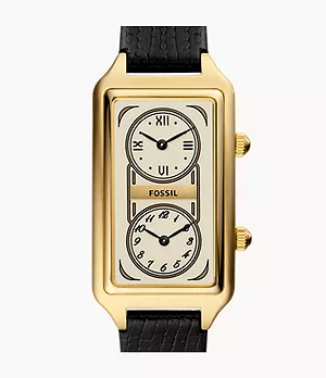 Raquel Dual Time Black Leather Watch